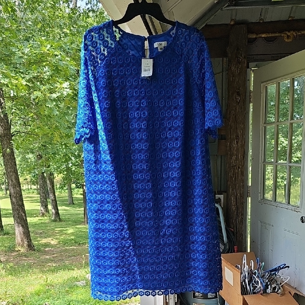 Cato Blue Sheath Midi Dress Crew Neck Short Sleeve